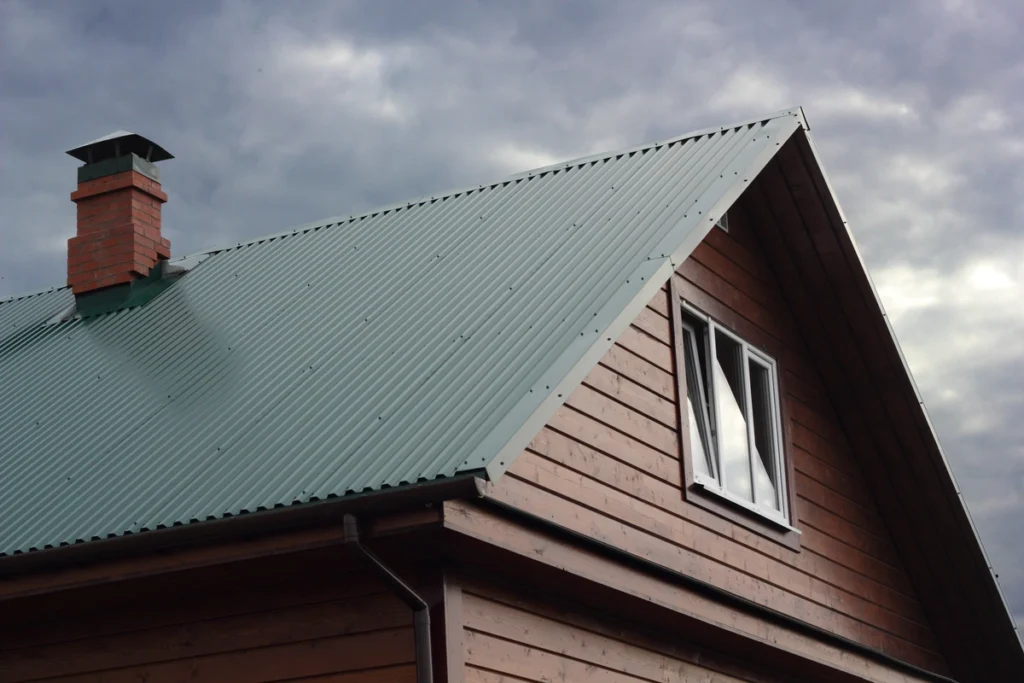 wood home with a metal roof