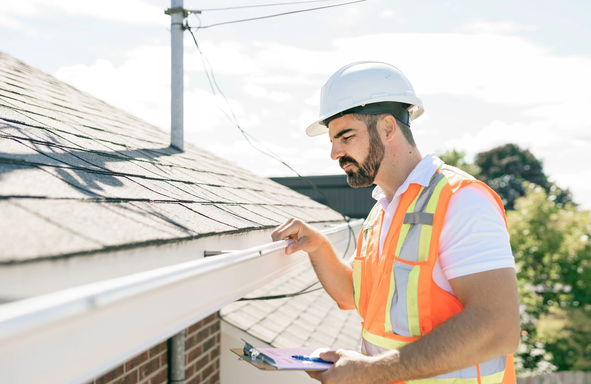 roof maintenance-roof tech checking gutters