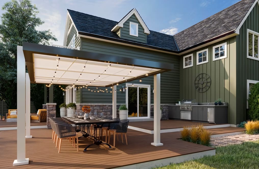 trex-brown decking built next to a green house