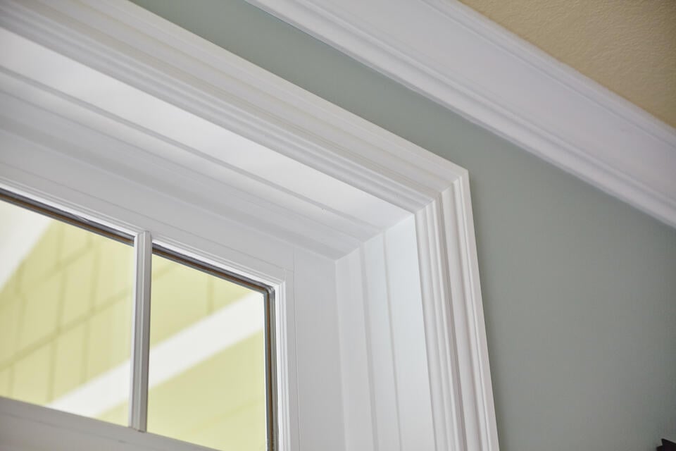 window casing-close up view of modern window trim in a home