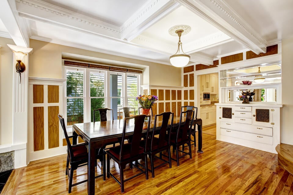 window trim ideas-kitchen and dining room with white window trim
