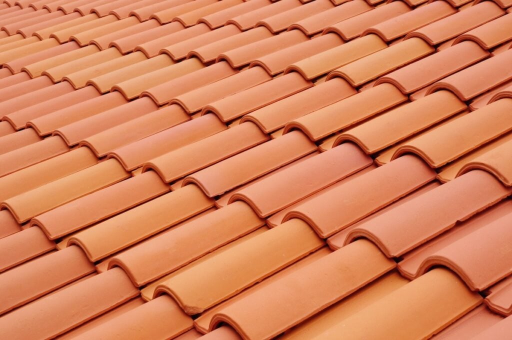 New roof with ceramic tiles closeup