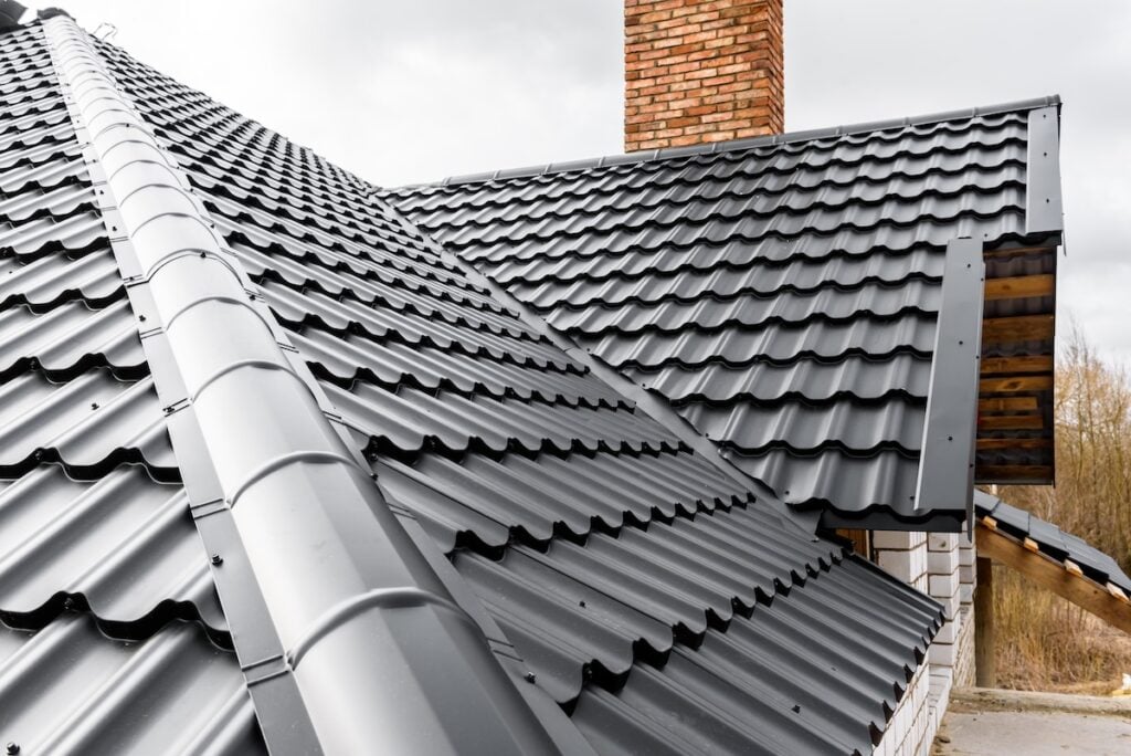 Black metal roof close up picture