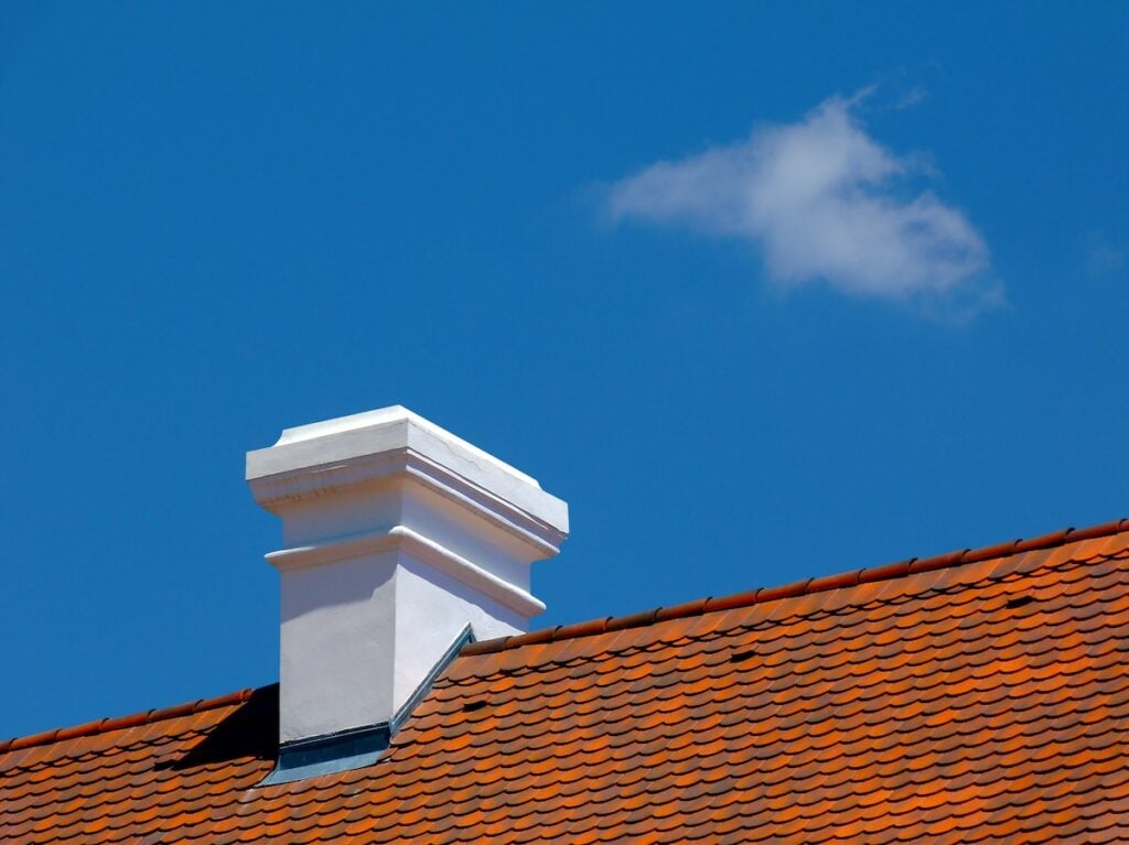 Metal chimney flashing on a roof