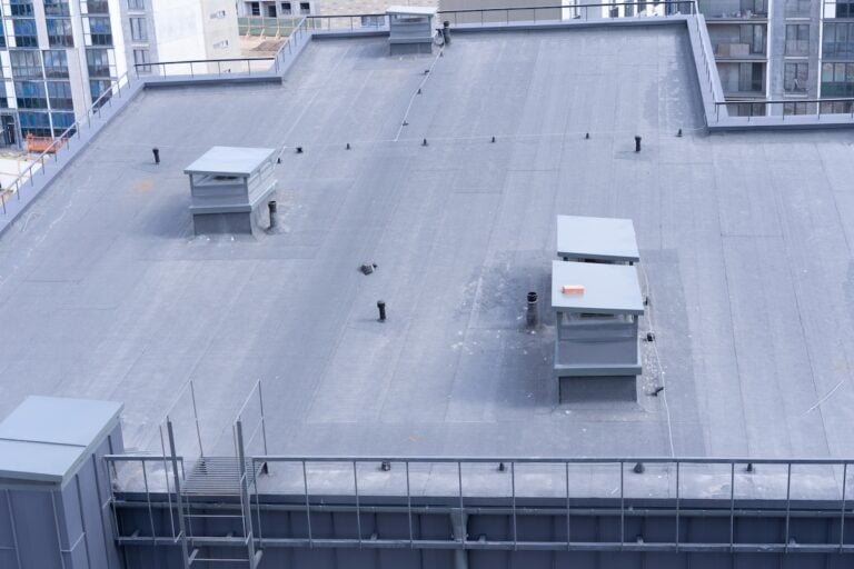 top view of the roof structure of an apartment building