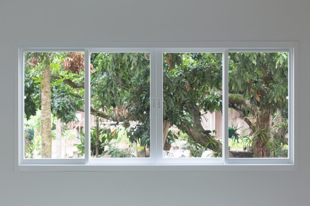 glass window sliding on white wall interior house